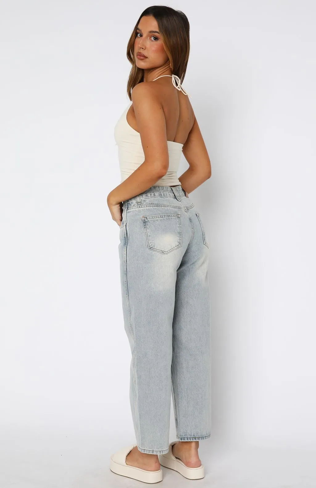 Avianna Mid Rise Cropped Straight Leg Jeans Light Blue Durable Material