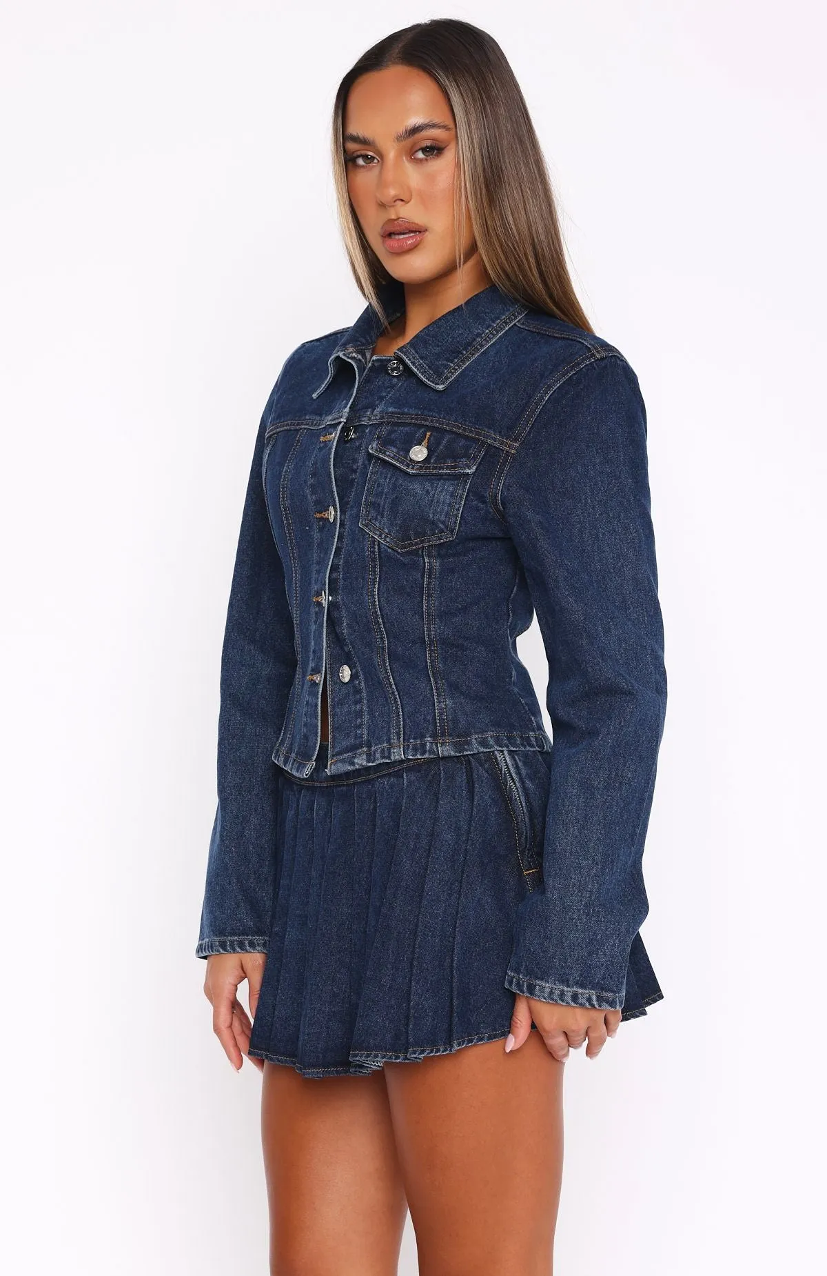 Ayla Denim Jacket Dark Blue Straight Durable