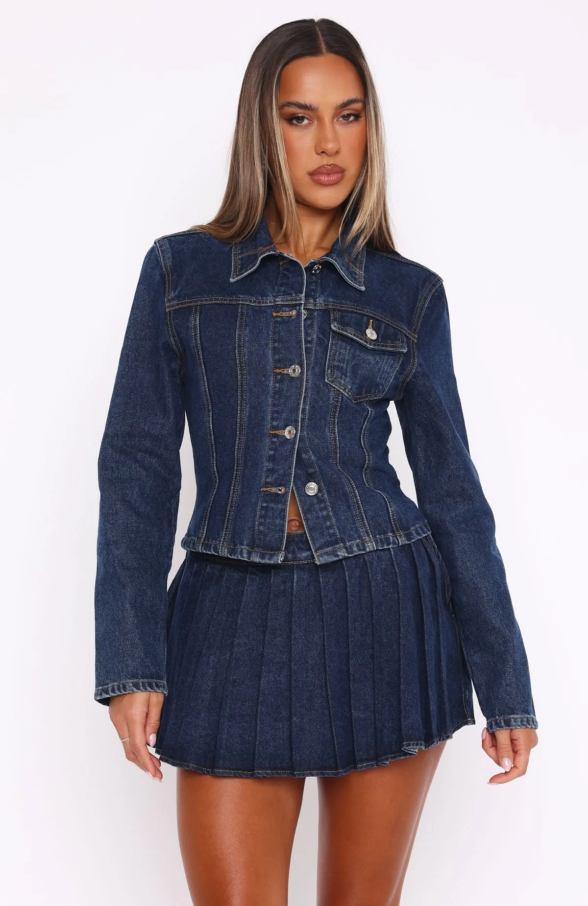 Ayla Denim Mini Skort Dark Blue Low-Waist Trendy