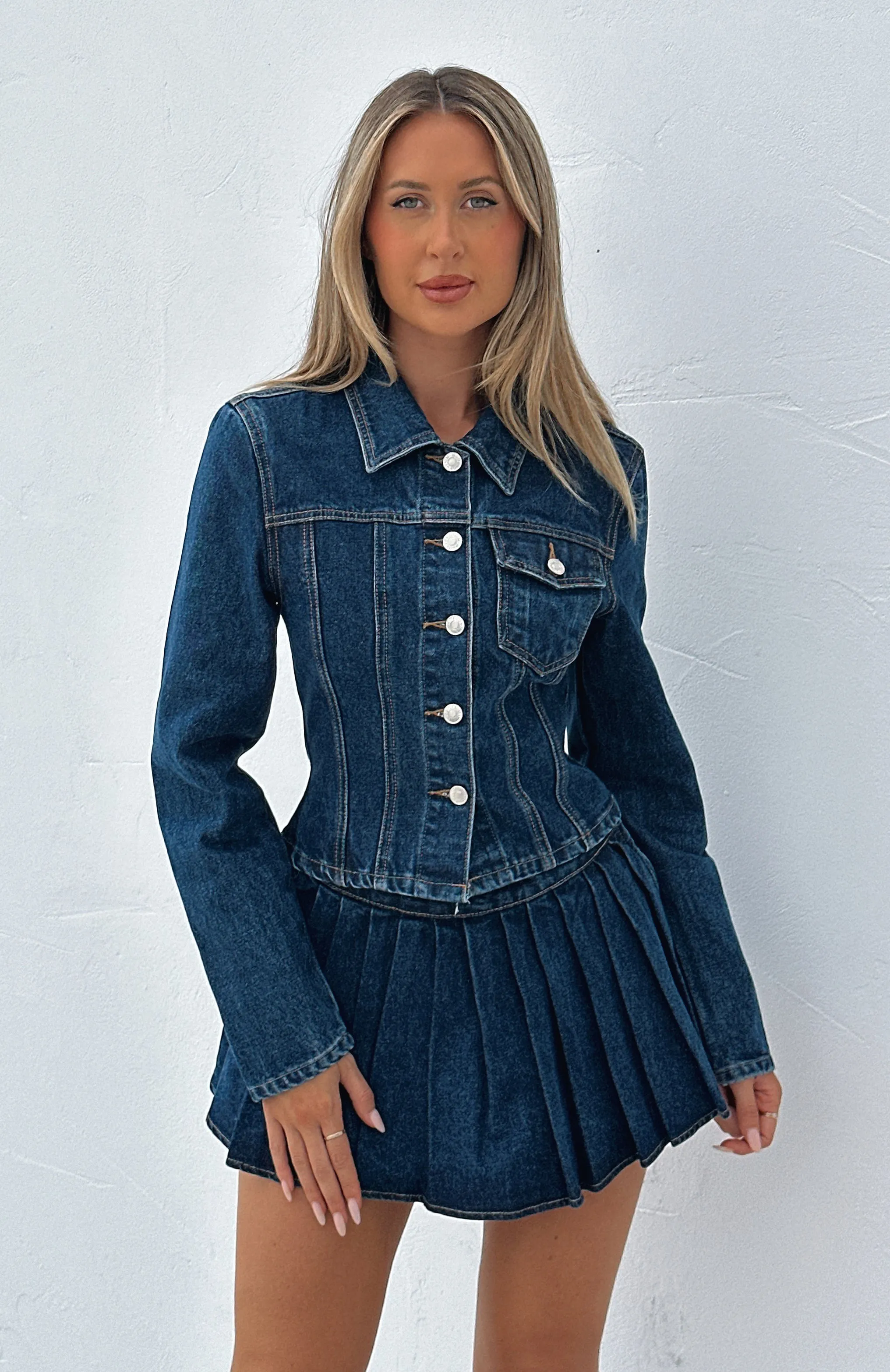 Ayla Denim Mini Skort Dark Blue Low-Waist Trendy