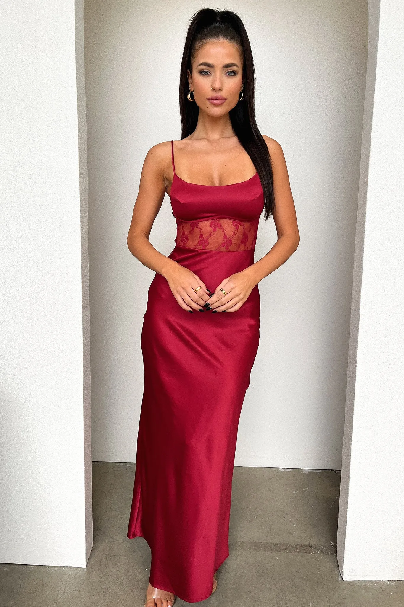 Azaria Maxi Dress - Red Draped Collar