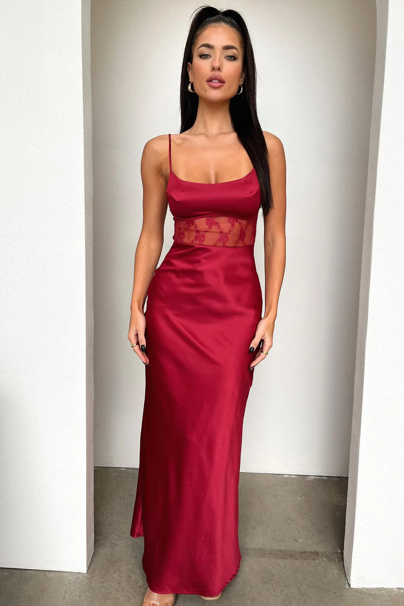 Azaria Maxi Dress - Red Draped Collar