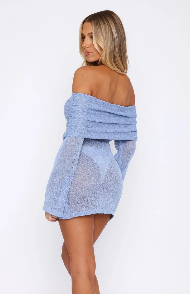 Balconette Cut Can't Leave Me Long Sleeve Boucle Mini Dress Cornflower Blue