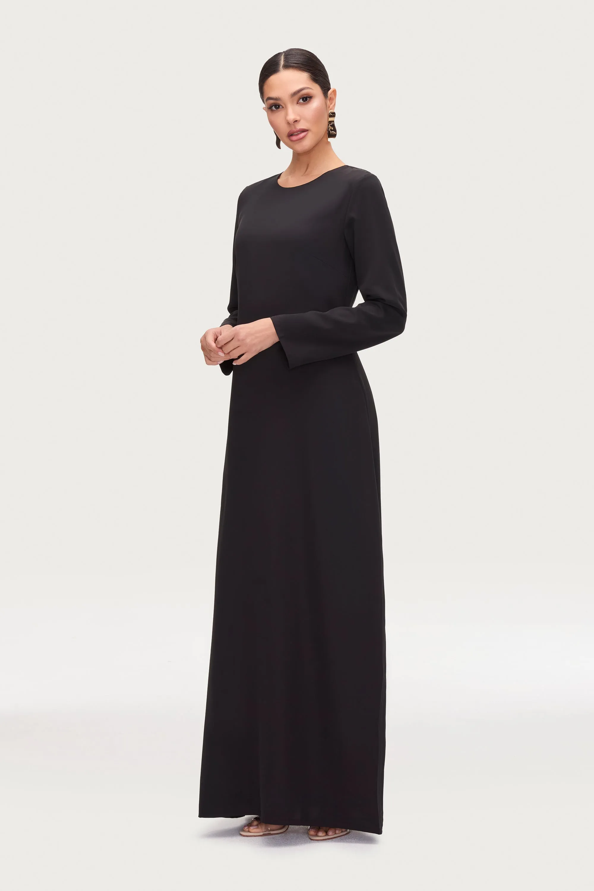 Basic Long Sleeve Maxi Dress - Black Sporty Chic