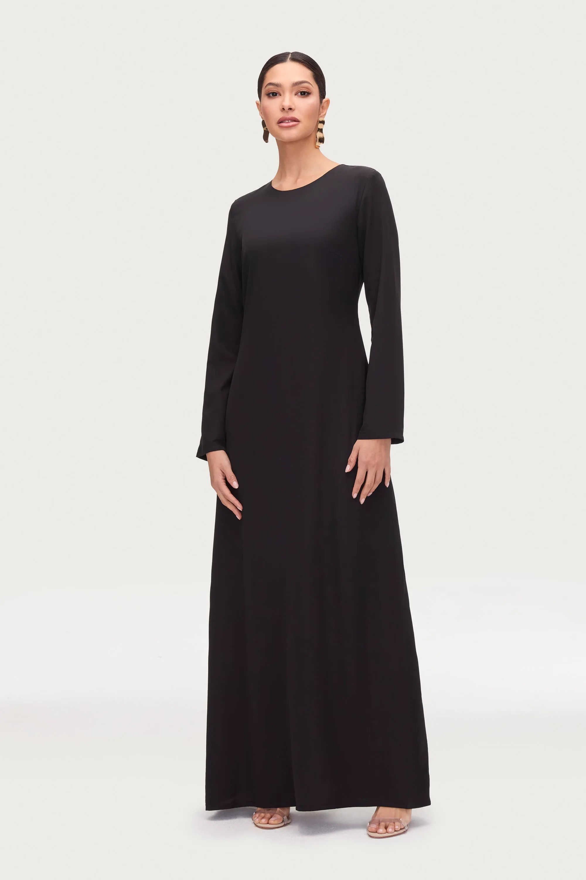 Basic Long Sleeve Maxi Dress - Black Sporty Chic