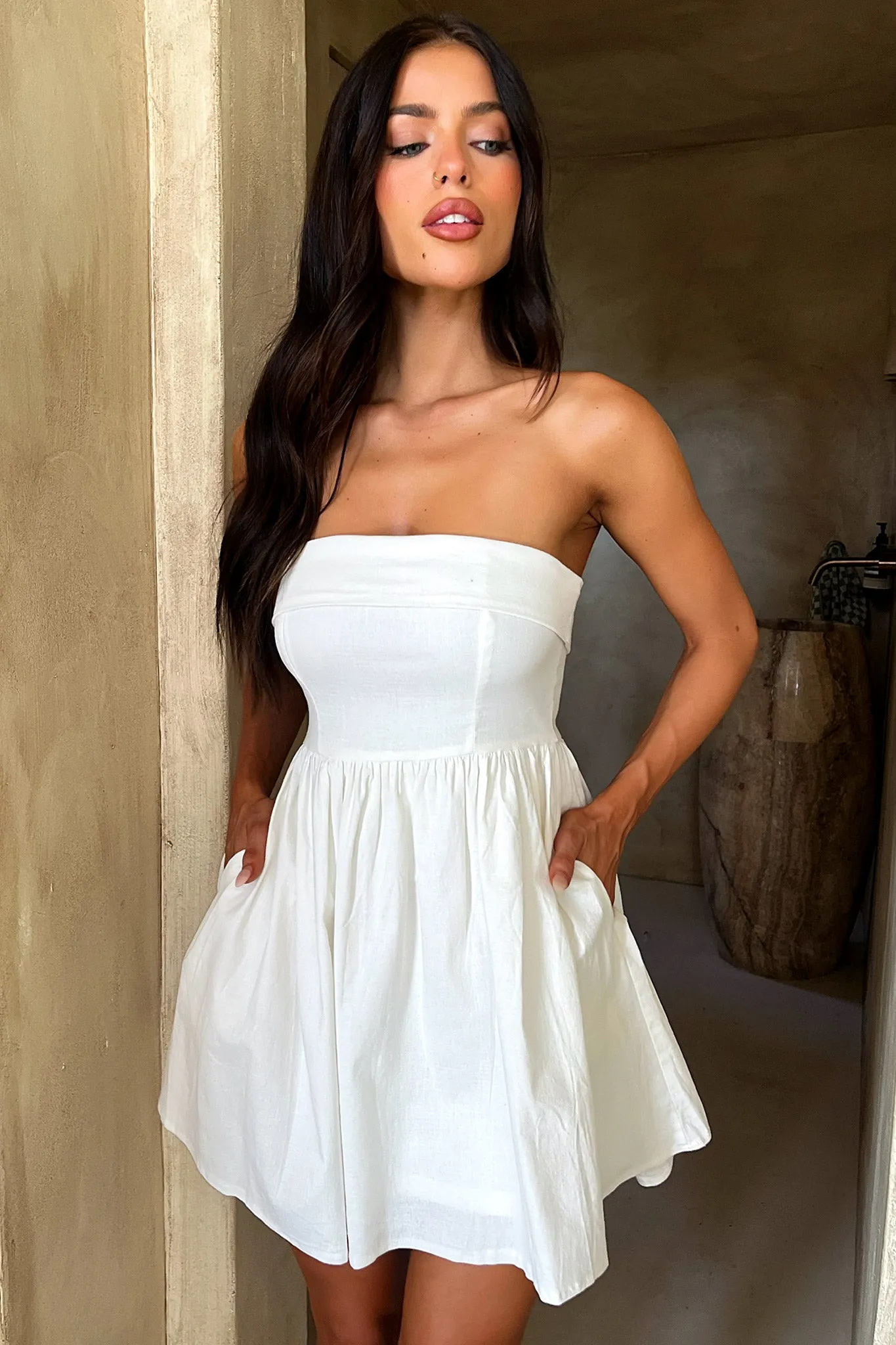 batwing sleeve Cornell Mini Dress - White