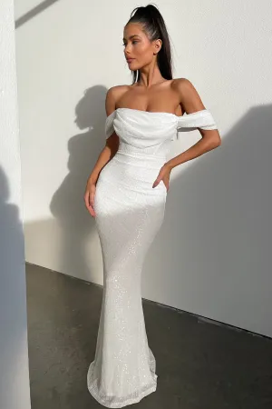Nara Maxi Dress - White Beige Glow Crystal View