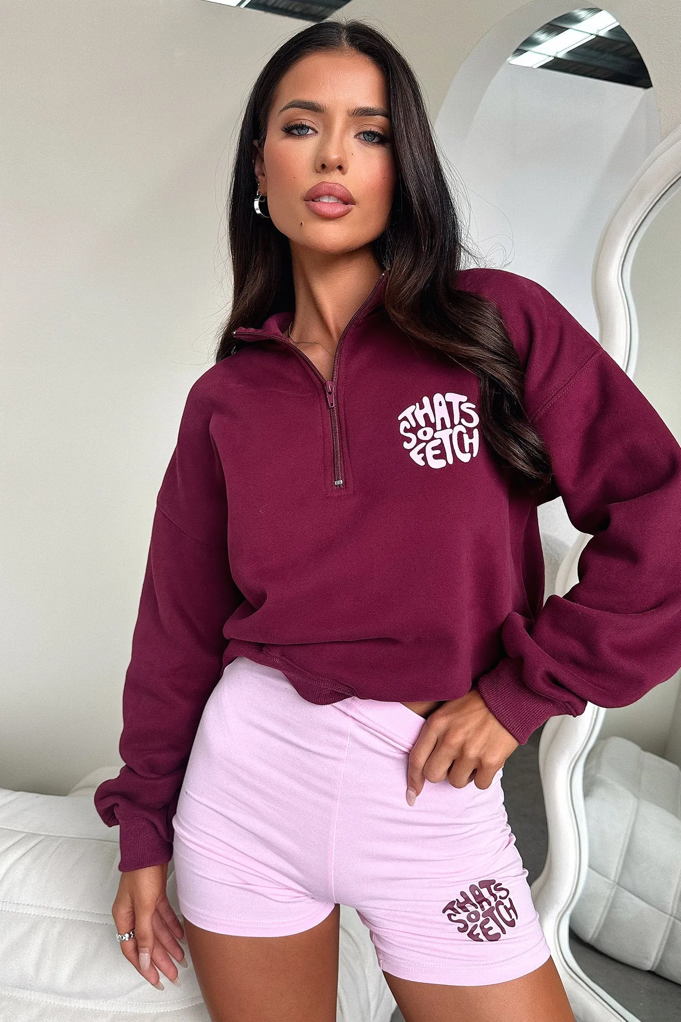 Beckham Half Zip Sweater - Burgundy Stretch Rib