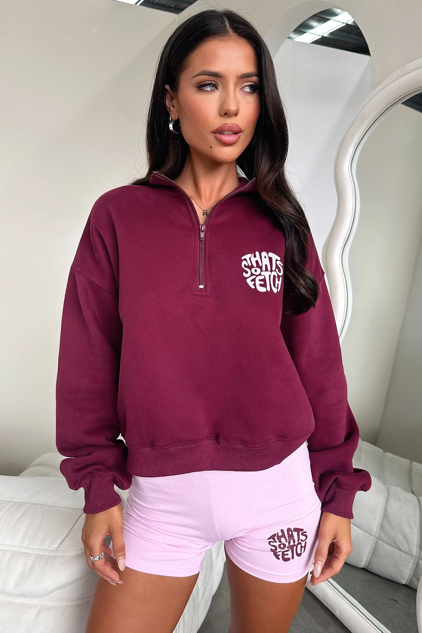 Beckham Half Zip Sweater - Burgundy Stretch Rib