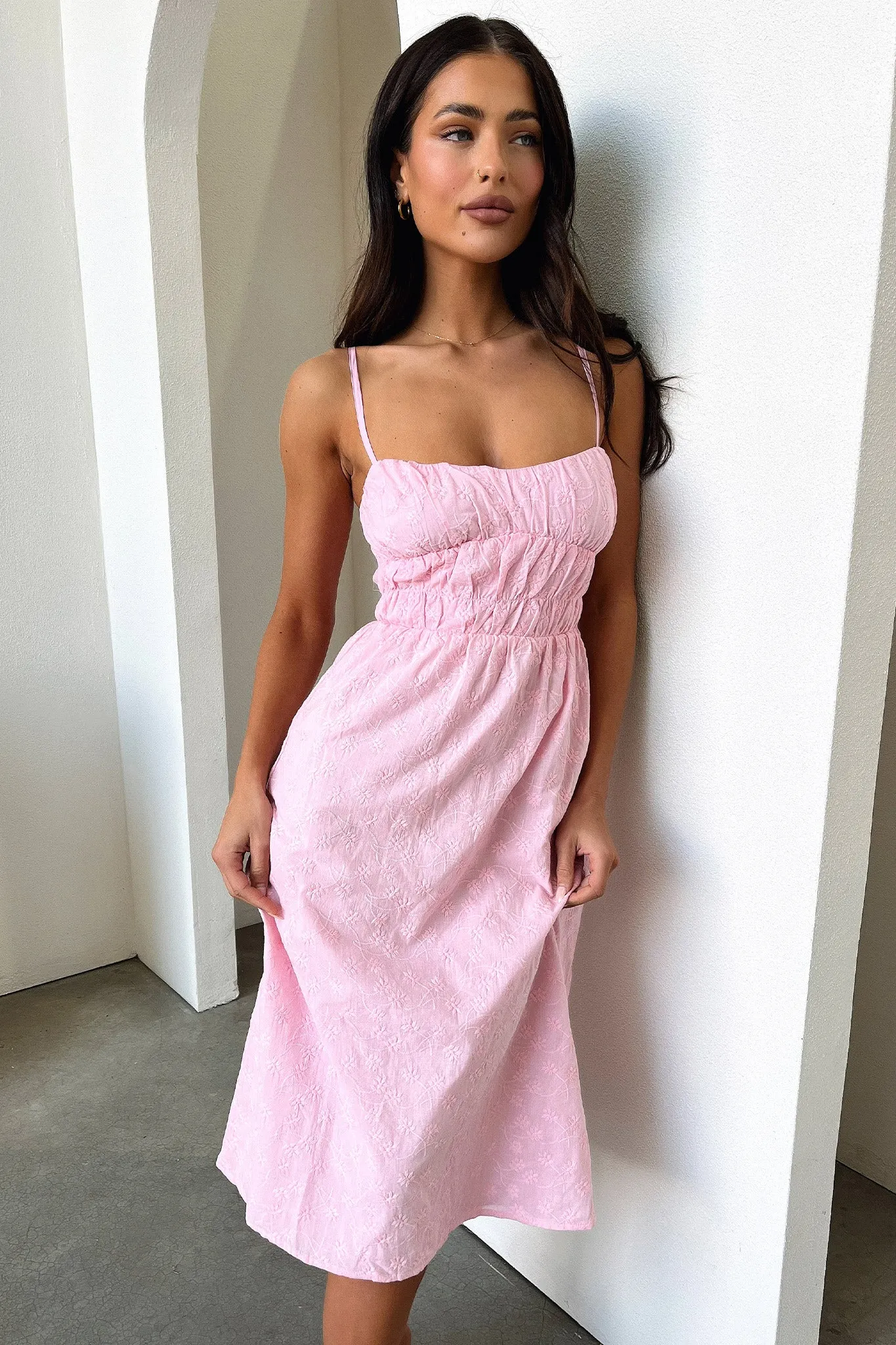 Belt Loop Mik Midi Dress - Pink