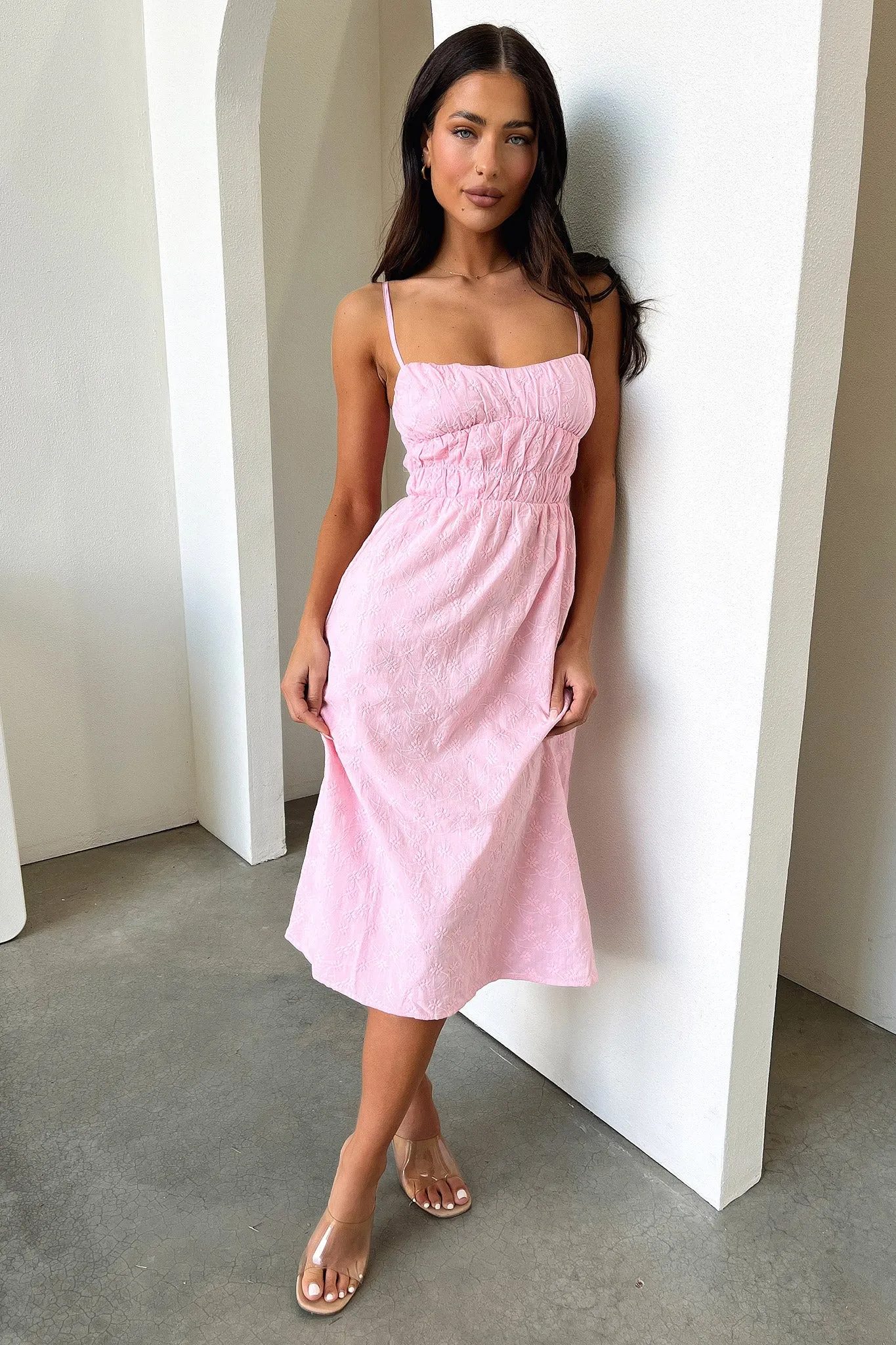 Belt Loop Mik Midi Dress - Pink