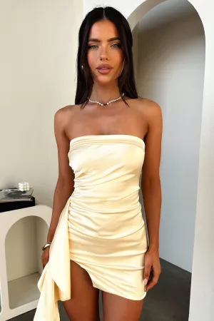 Beverly Satin Strapless Mini Dress - Yellow Sexy Soul
