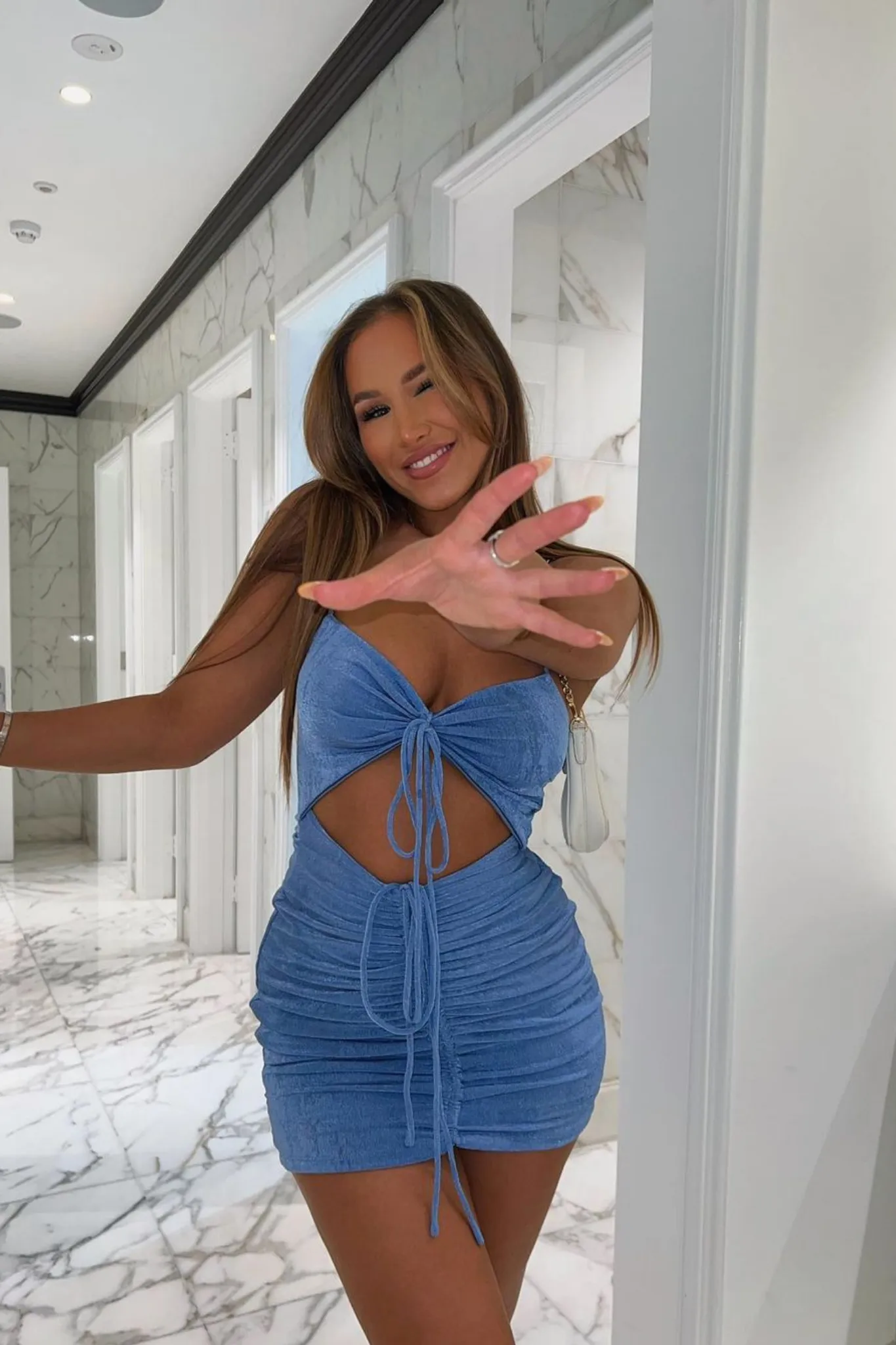 Flirty Fit Simple chic mini Billie Dress - Dusty Blue