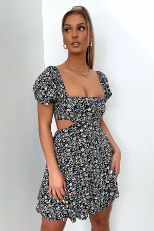 Stylish mini with ruffles Tracey Dress - Navy Floral