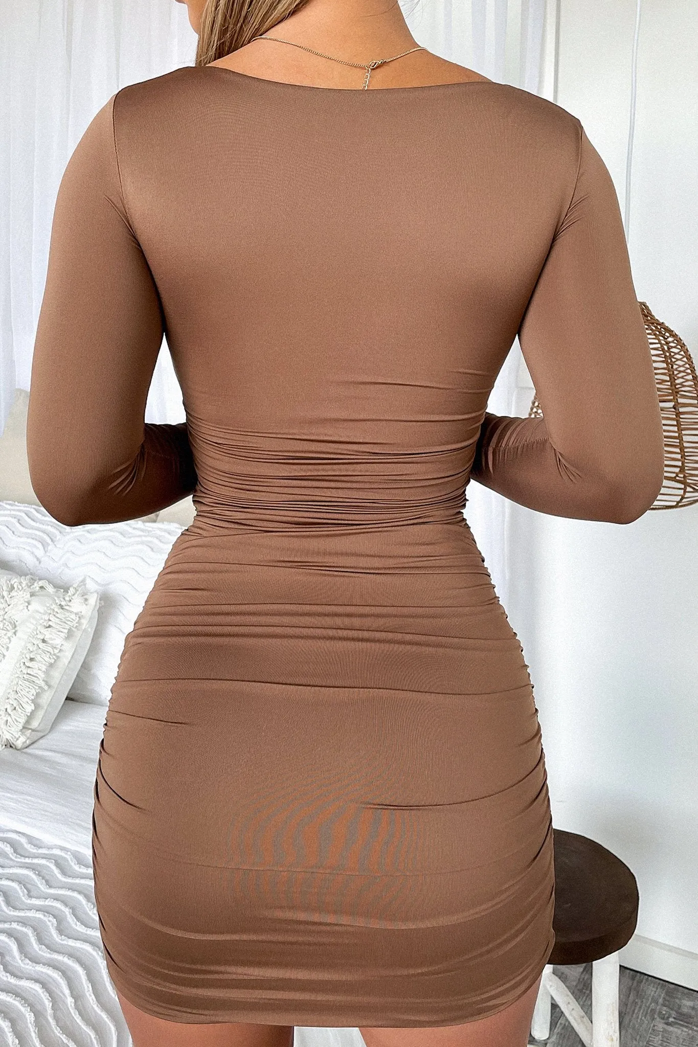 Blair Dress - Brown batwing sleeve