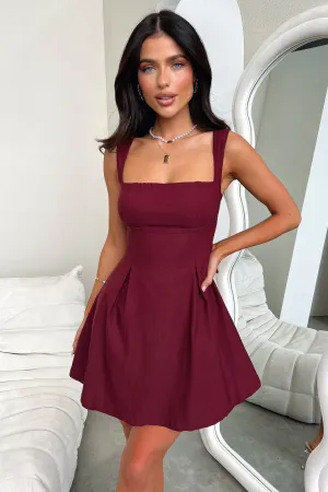 Bransley Dress - Burgundy Trendy boho-inspired mini