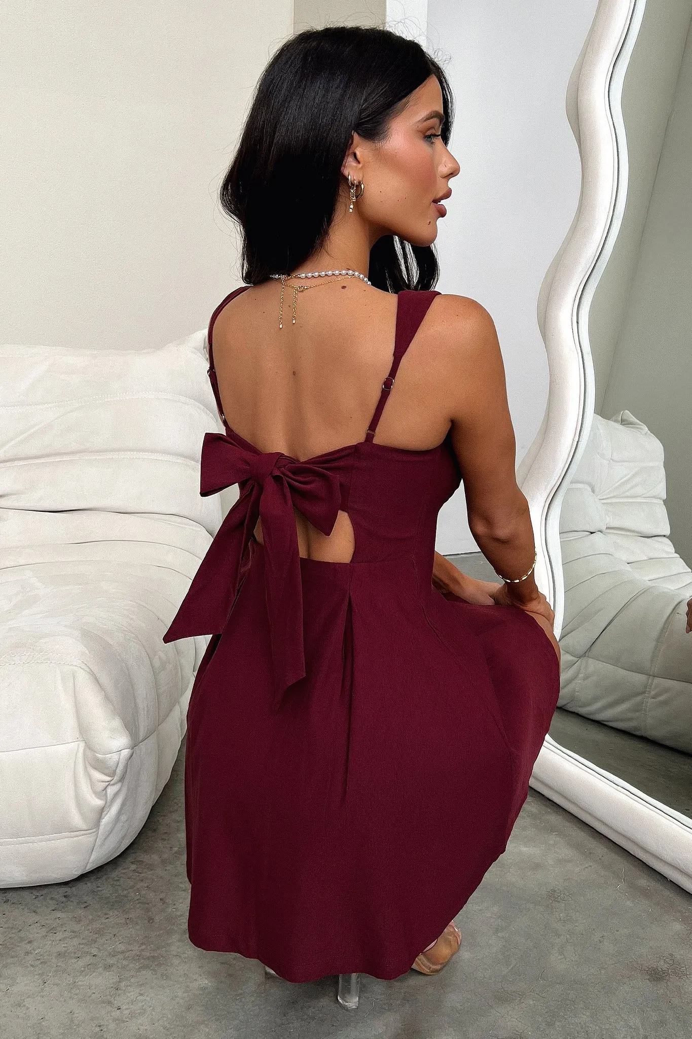 Bransley Dress - Burgundy Cold shoulder