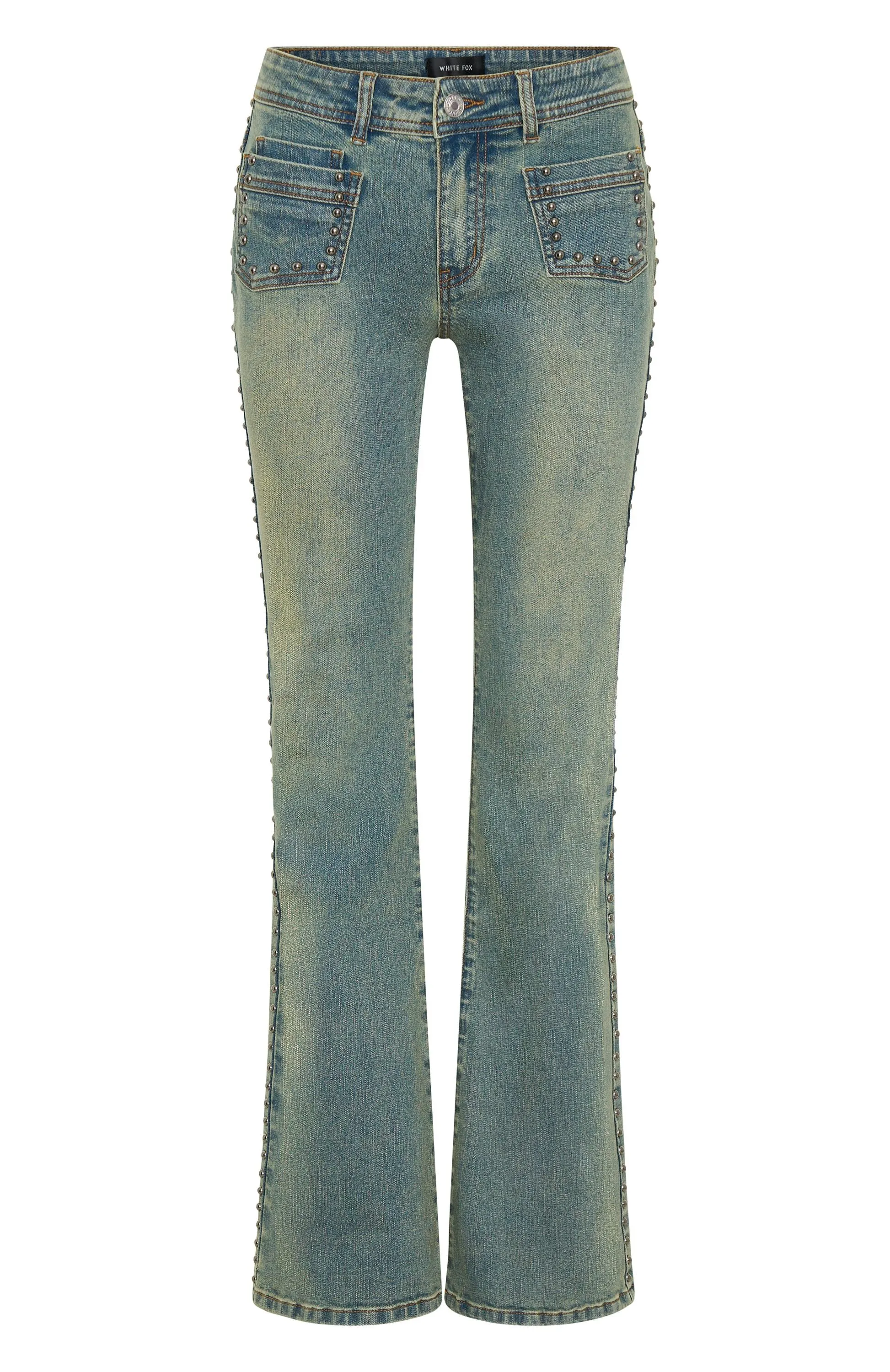 Breathable Sweat-absorbent Blake Low Rise Studded Flare Jeans Brown Blue