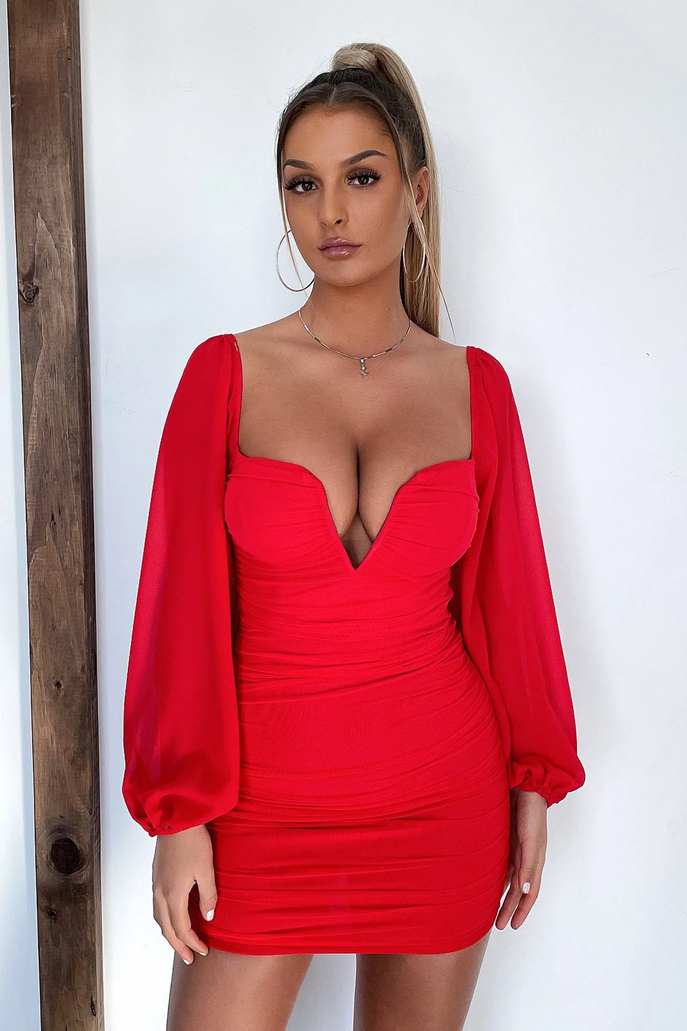 Brie Dress - Red Sheer Mesh