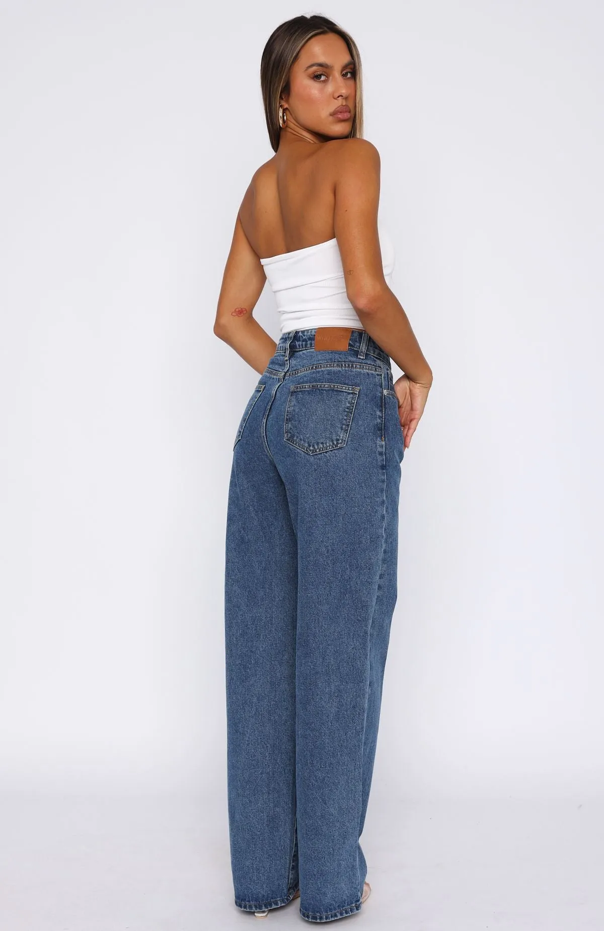Bring The Style High Rise Wide Leg Jeans Admiral Blue Sports Casual