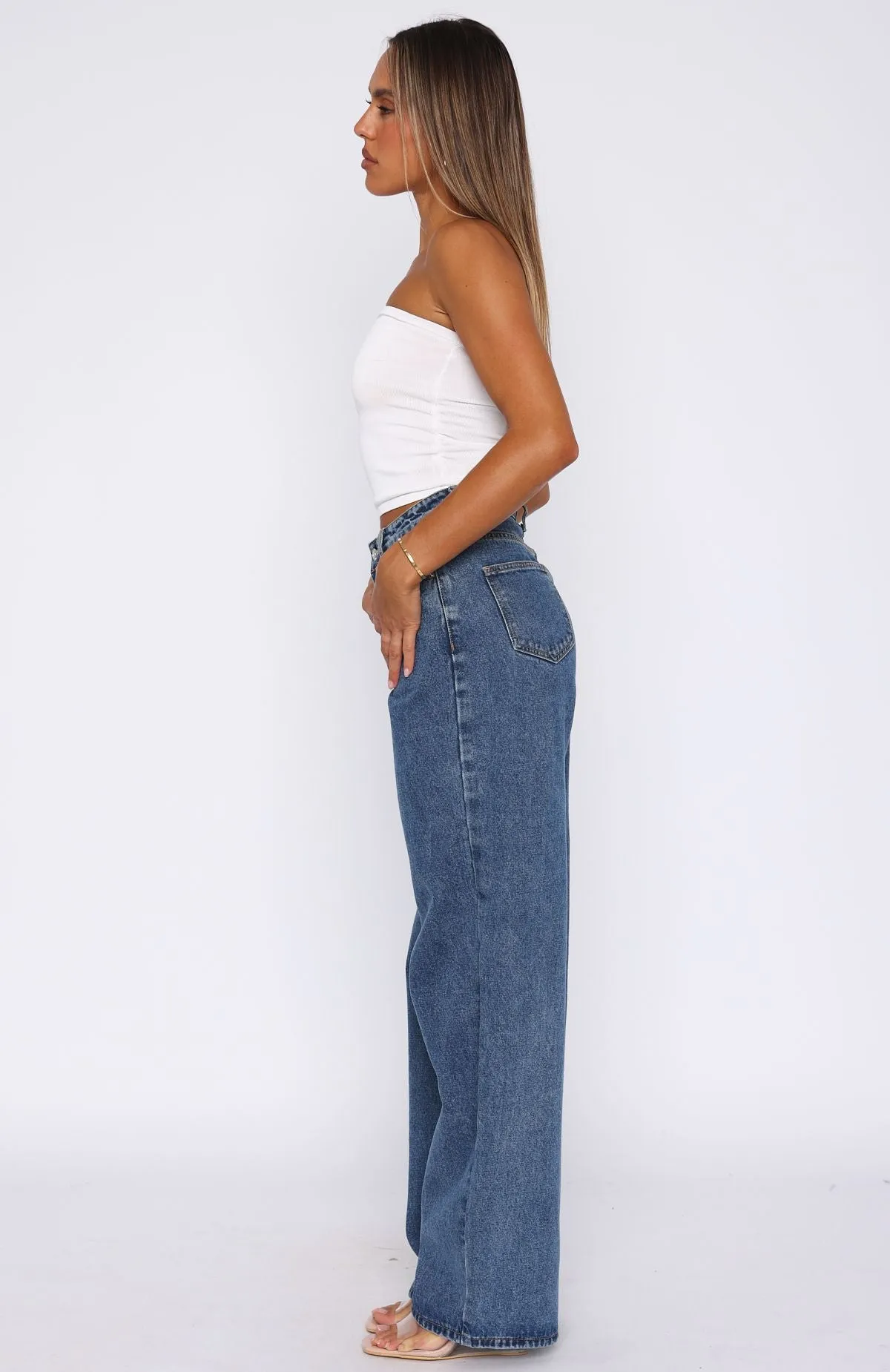 Bring The Style High Rise Wide Leg Jeans Admiral Blue Sports Casual