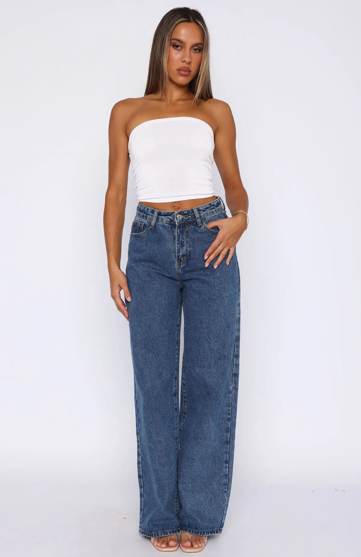 Bring The Style High Rise Wide Leg Jeans Admiral Blue Sports Casual
