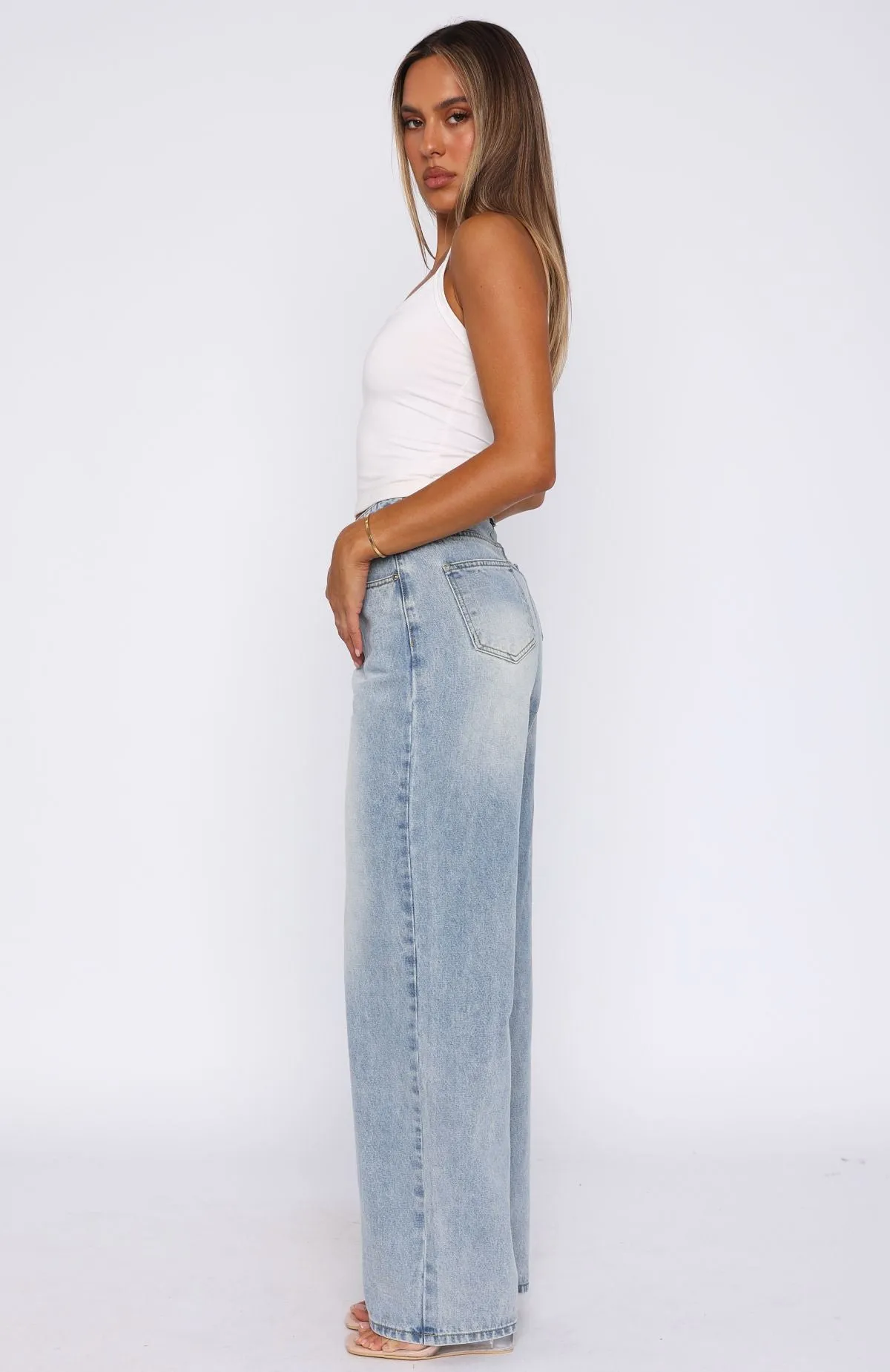 Bring The Style High Rise Wide Leg Jeans Light Blue Slim-leg Slim