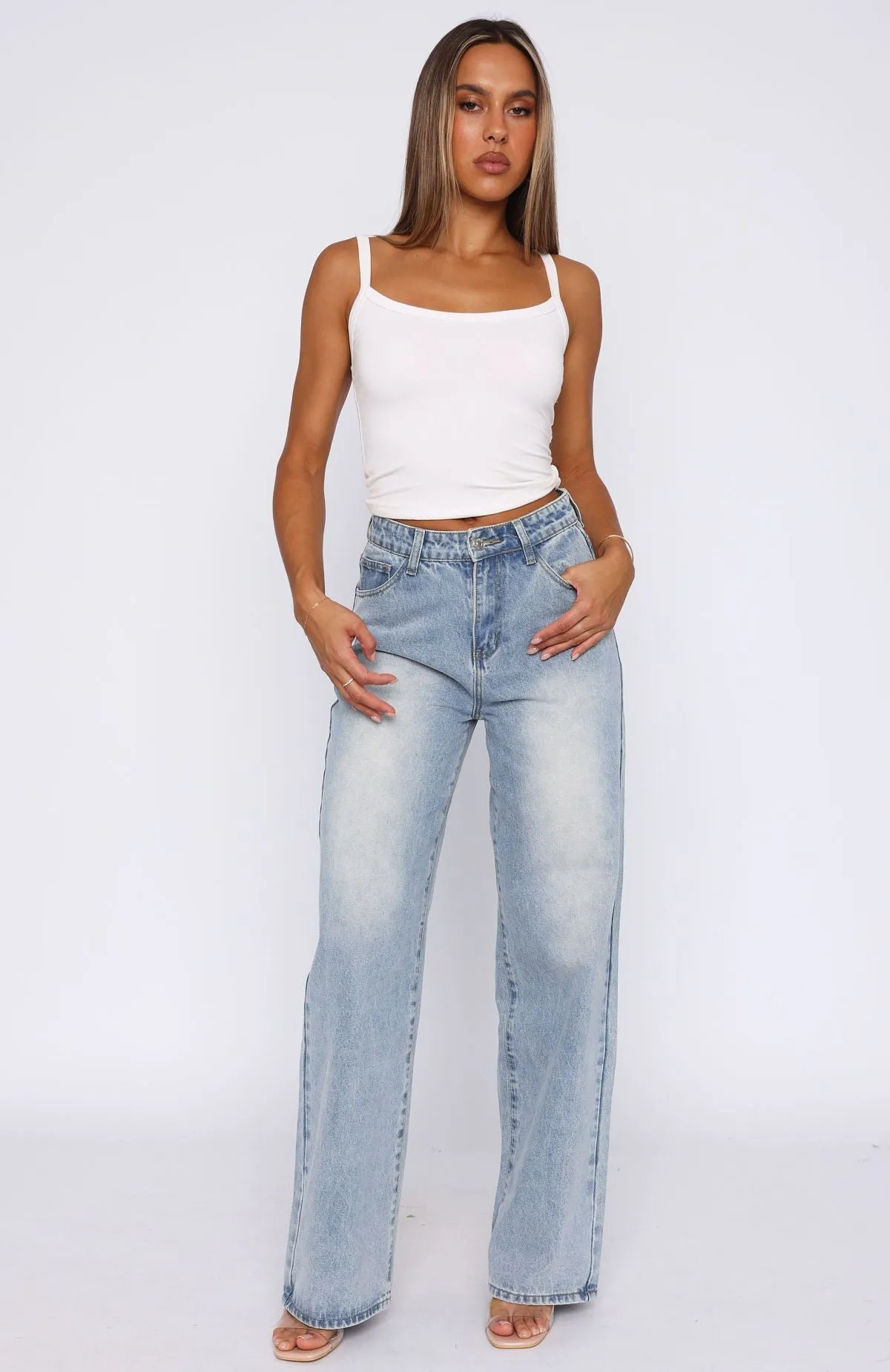 Bring The Style High Rise Wide Leg Jeans Light Blue Slim-leg Slim