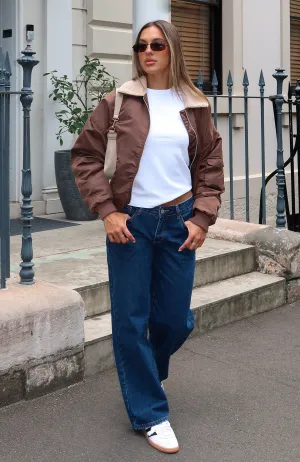 Cuffed hem Bring The Style Low Rise Wide Leg Jeans Dark Blue