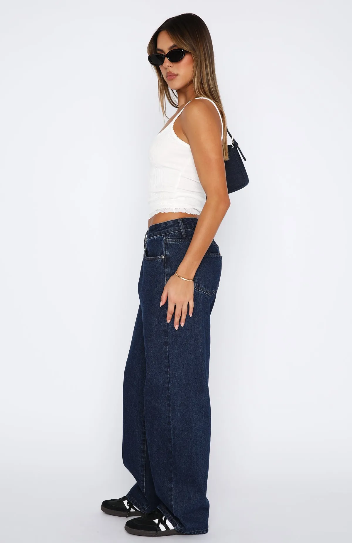 Bring The Style Low Rise Wide Leg Jeans Indigo Wash Simple Versatile