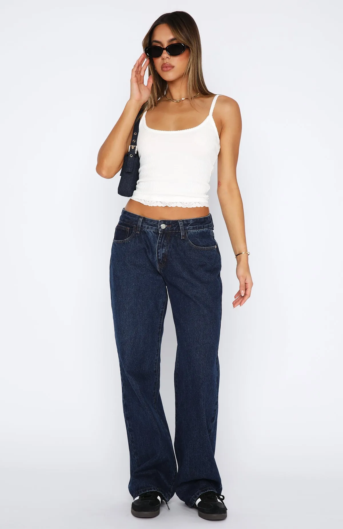Bring The Style Low Rise Wide Leg Jeans Indigo Wash Simple Versatile