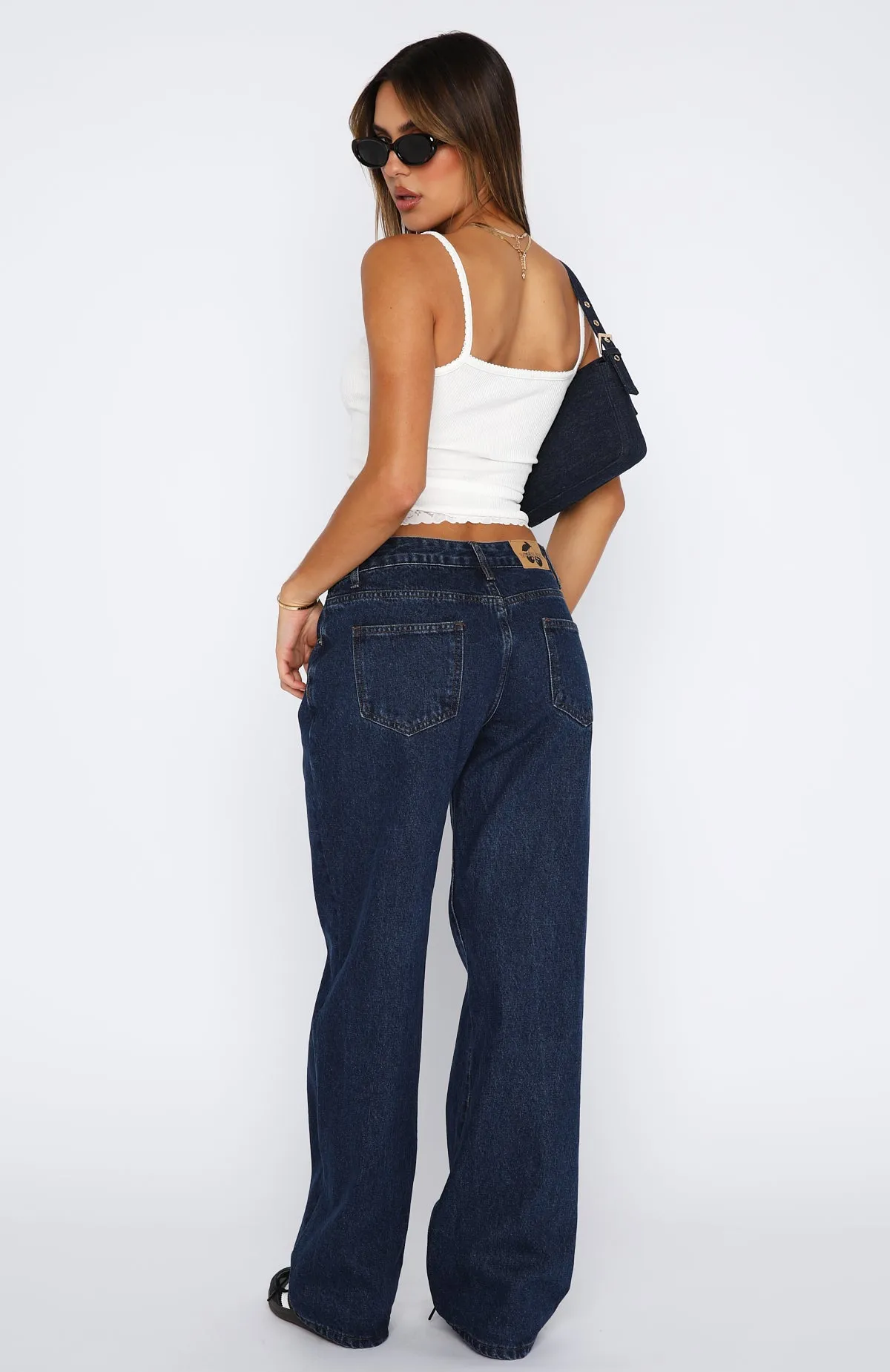 Bring The Style Low Rise Wide Leg Jeans Indigo Wash Simple Versatile