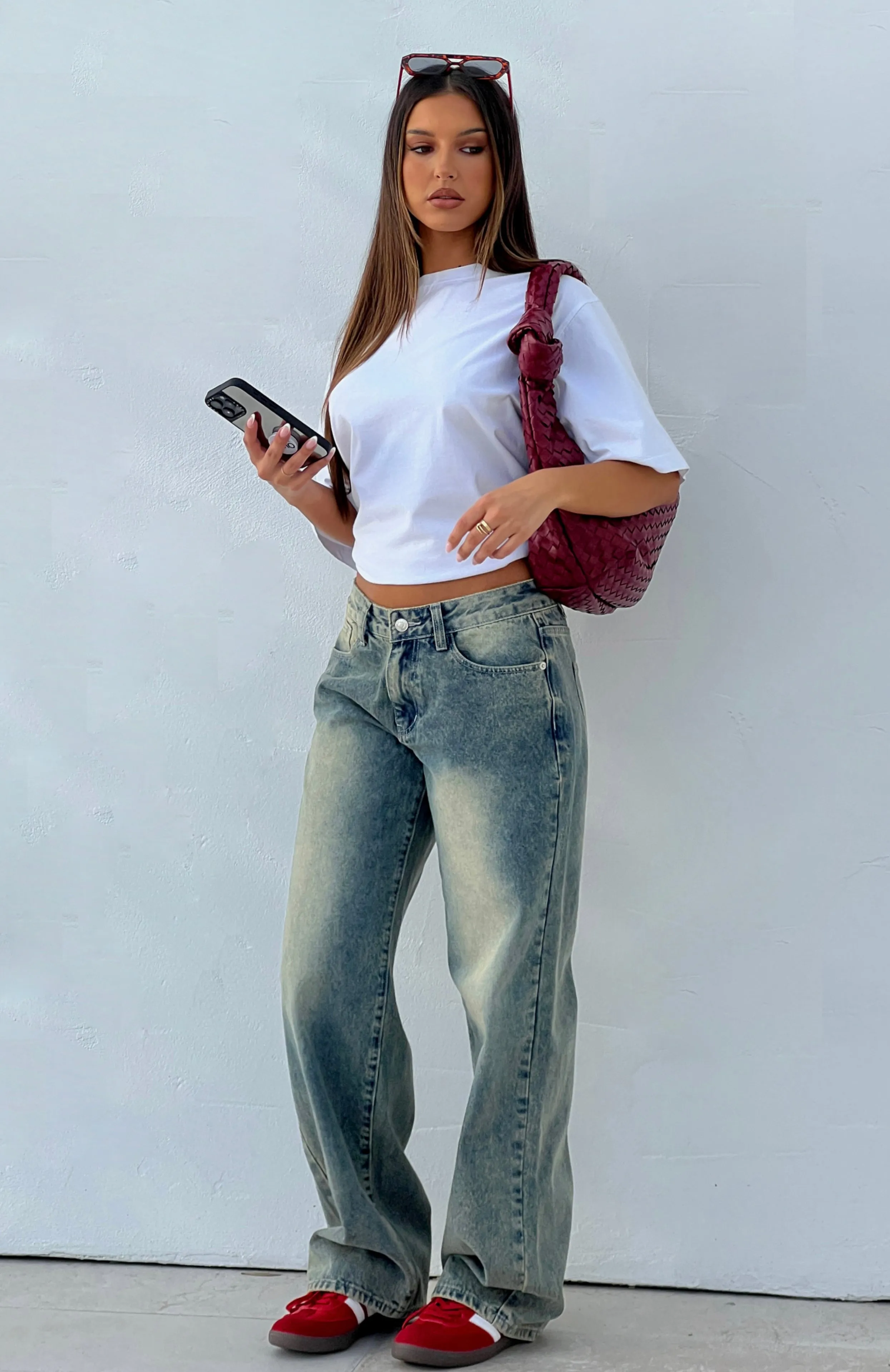 Bring The Style Low Rise Wide Leg Jeans Sand Vintage Distressed