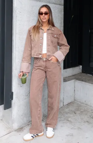 Bring The Style Low Rise Wide Leg Jeans Tan Wash Durable Material Comfortable and breathable