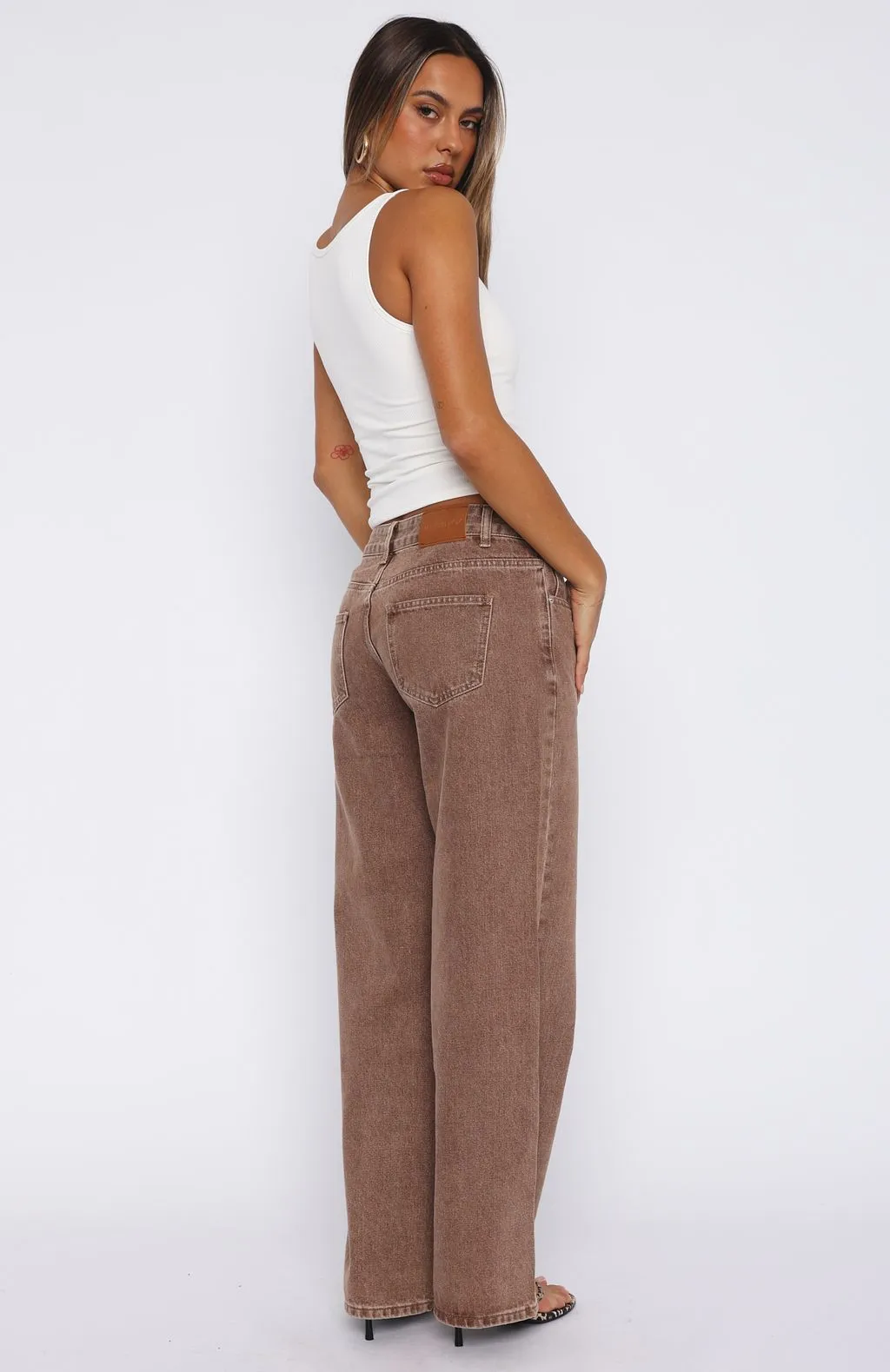 Bring The Style Low Rise Wide Leg Jeans Tan Wash Tapered Fit