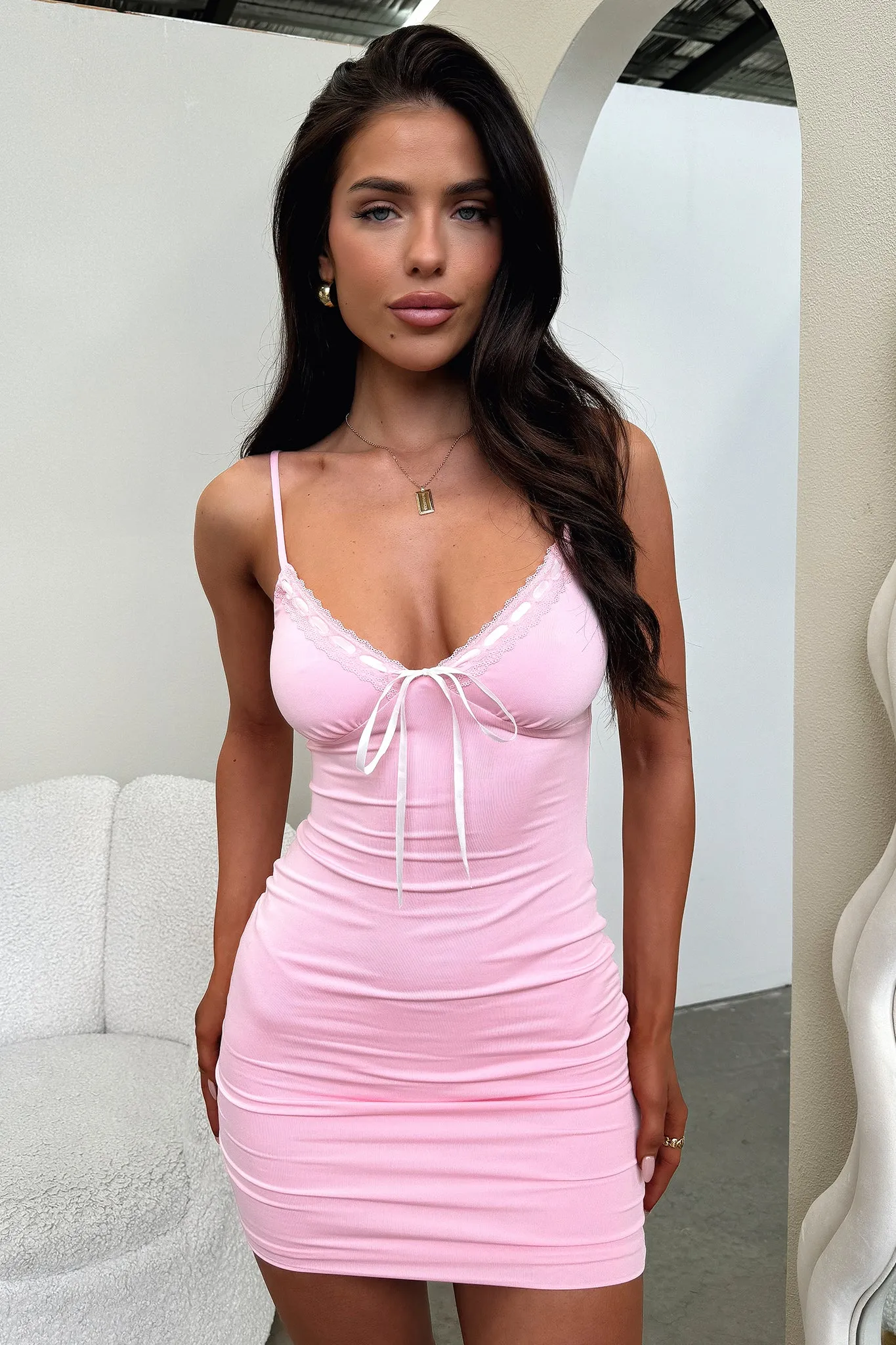 Button up Jaylah Mini Dress - Baby Pink