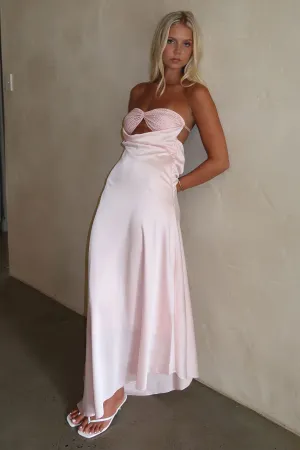 Spring-Season Thora Strapless Satin Maxi Dress - Baby Pink