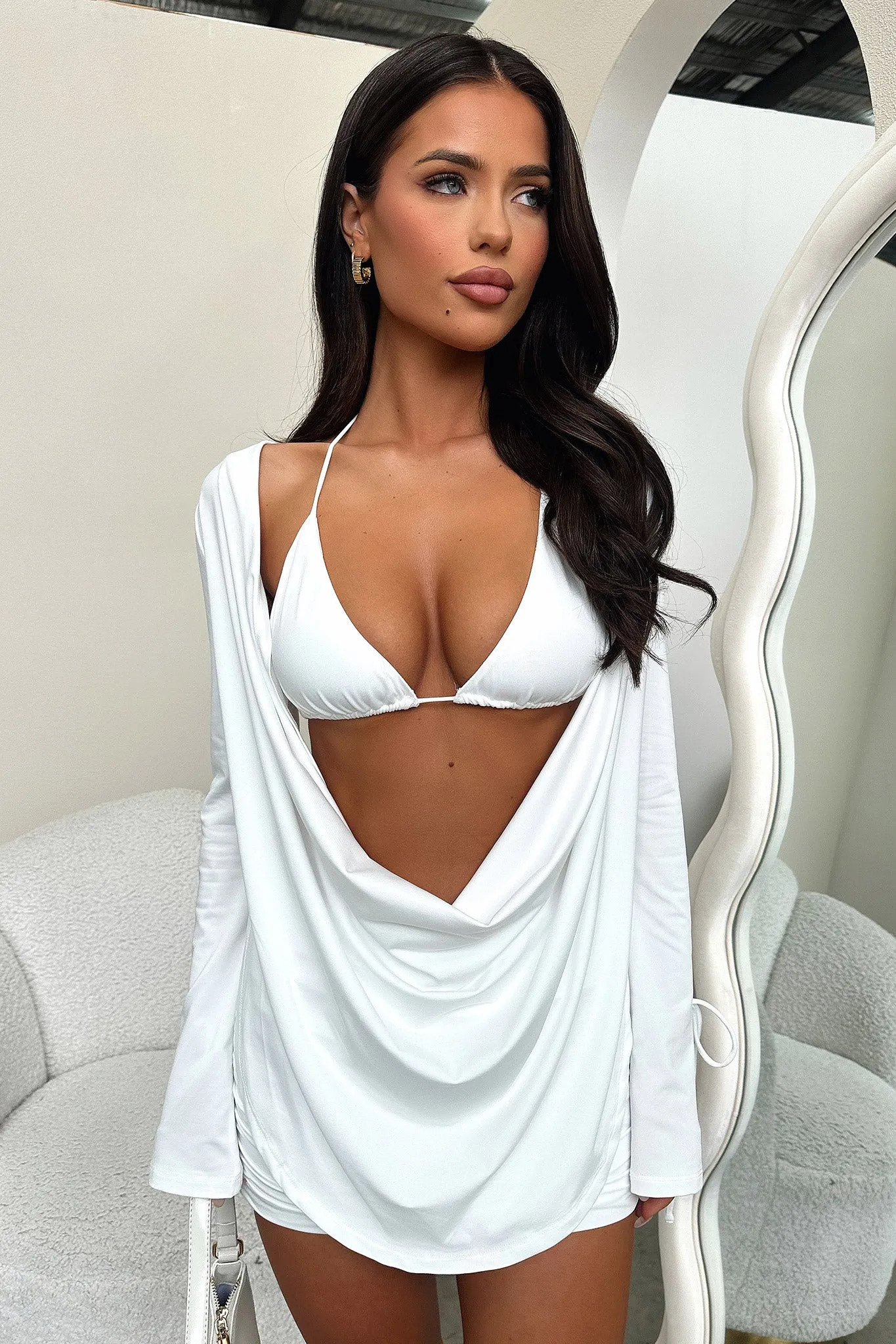 Cardi Mini Skirt  - White Bold Fit