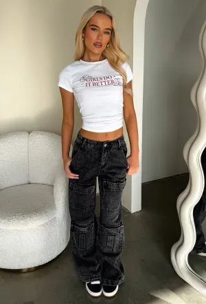 Adalia Mid Rise Wide Leg Jeans - Black Acid Wash Long Use