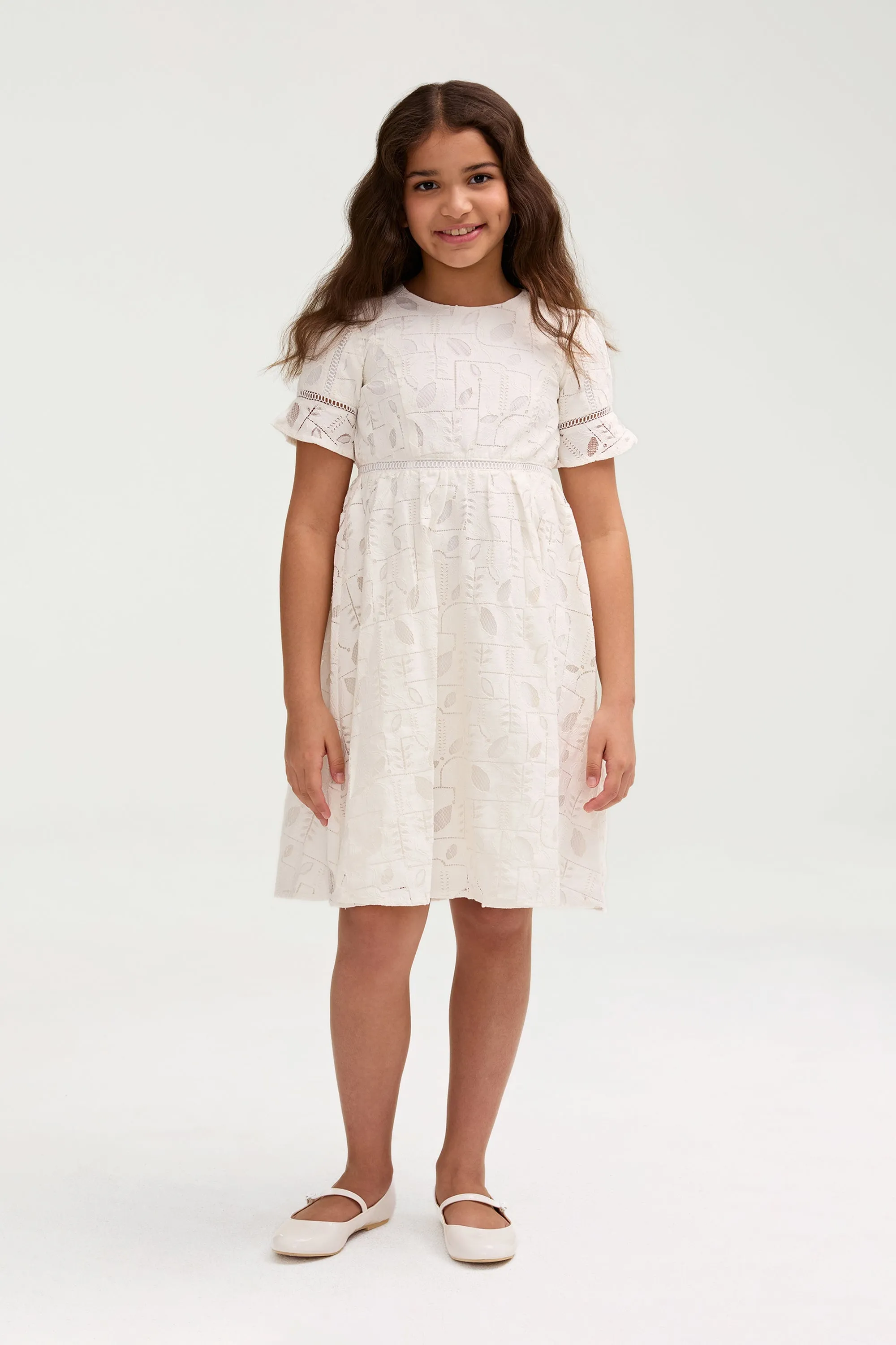 Rayaa White Lace Dress (Girls) Stretch Fabric Smart Fashion