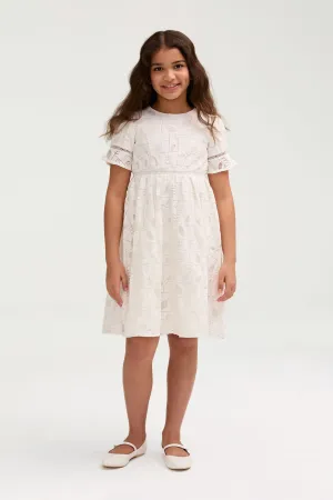 Rayaa White Lace Dress (Girls) Stretch Fabric Smart Fashion