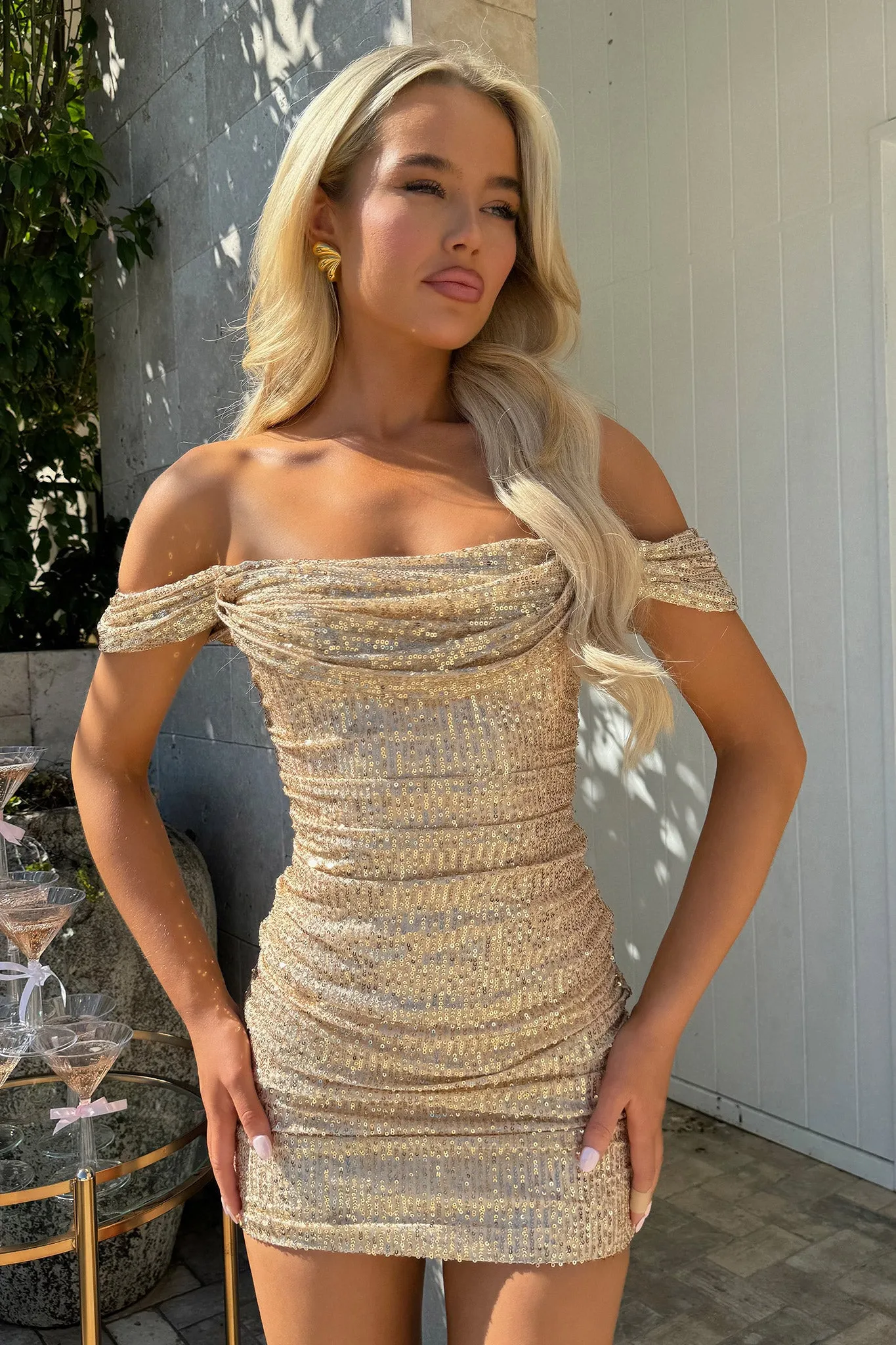 Chain detail Nara Dress - Champagne