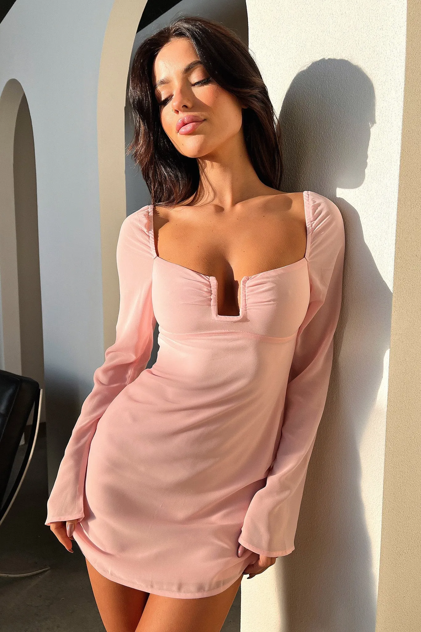 Charisma Long Sleeve Mini Dress - Pink Glow Twist