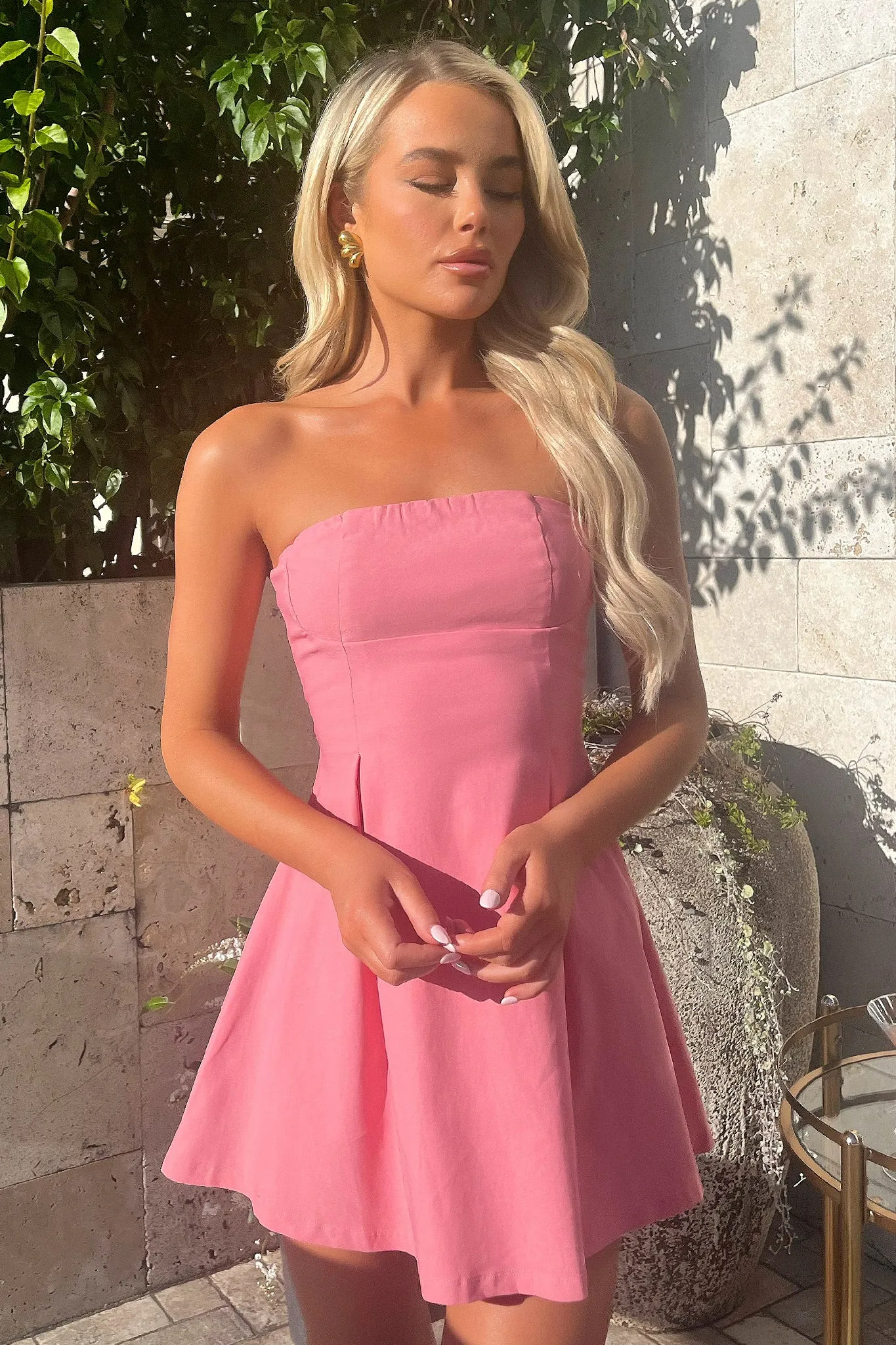 Charlize Strapless Mini Dress - Pink Keyhole Cut