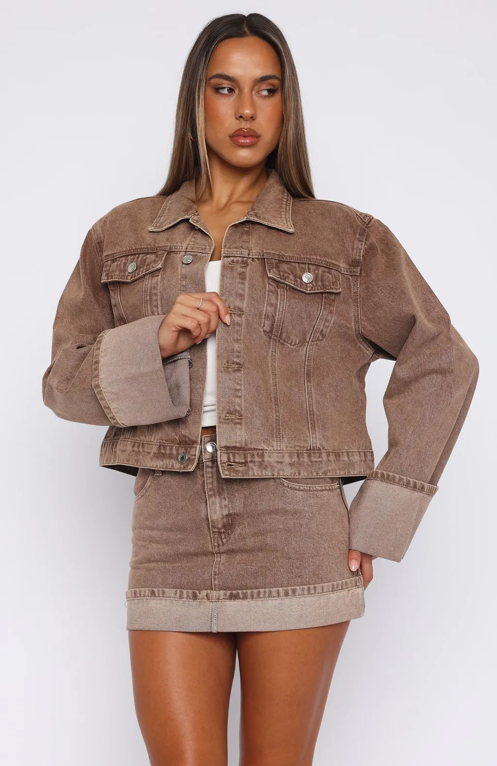 Charlotte Denim Jacket Tan Wash Vintage Trend