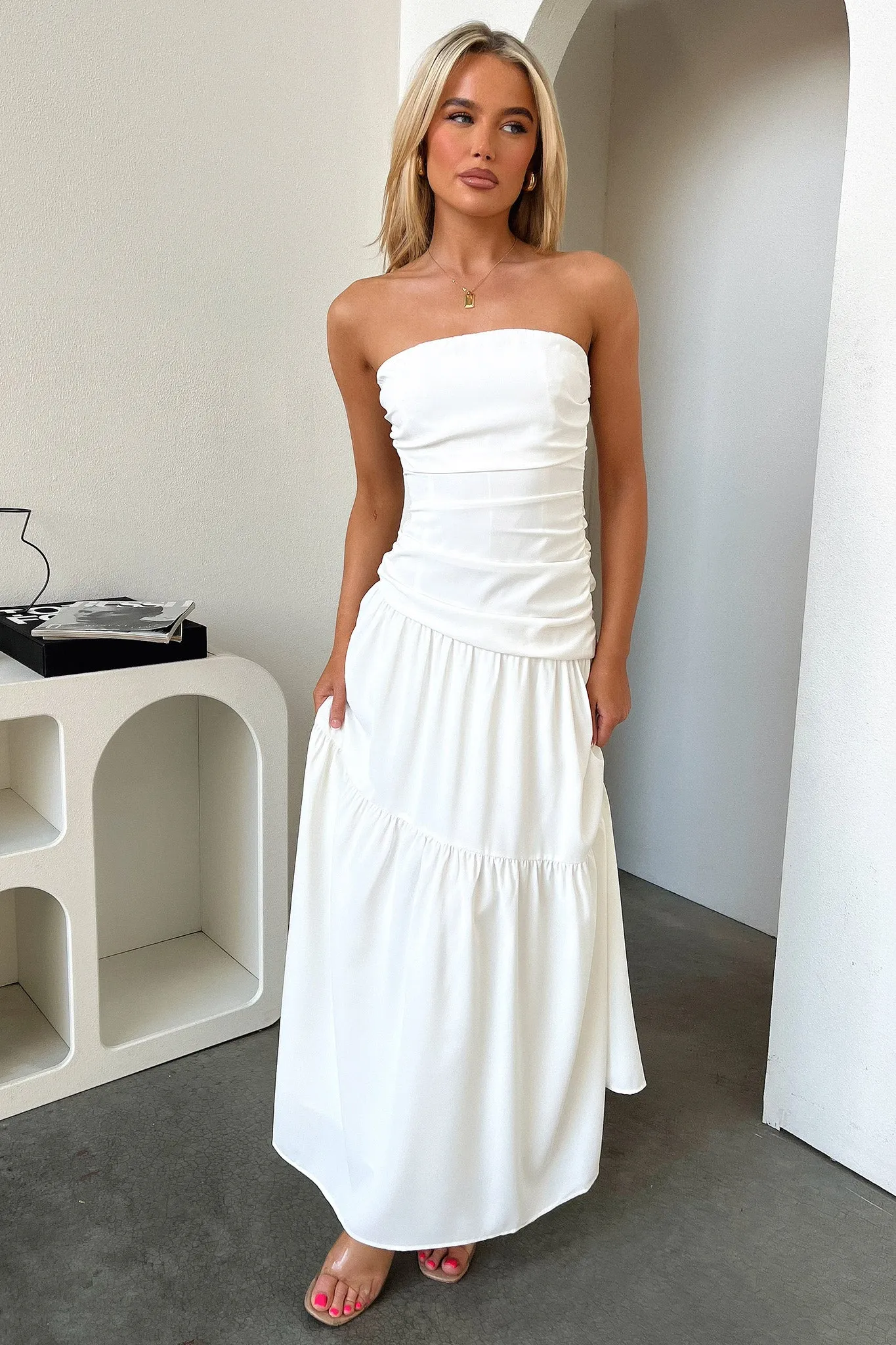 Charlotte Maxi Dress - White Side Slit