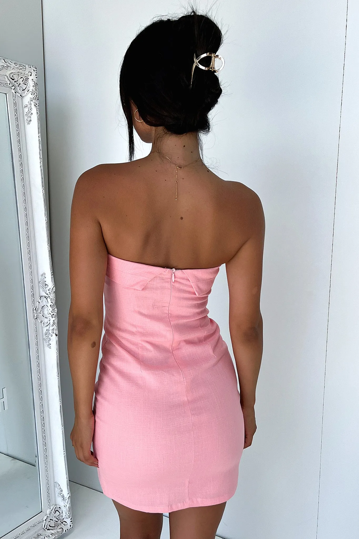 Charms Dress - Baby Pink Illusion Neck