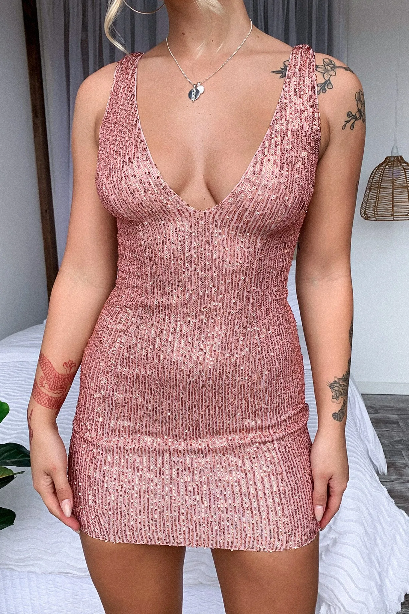 Cherill Dress - Pink Sequin Diamond Glow