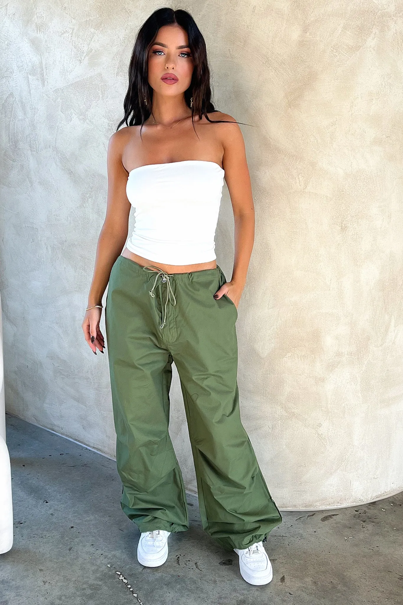 Feminine Fit Work Friendly Millana Parachute Pants - Khaki
