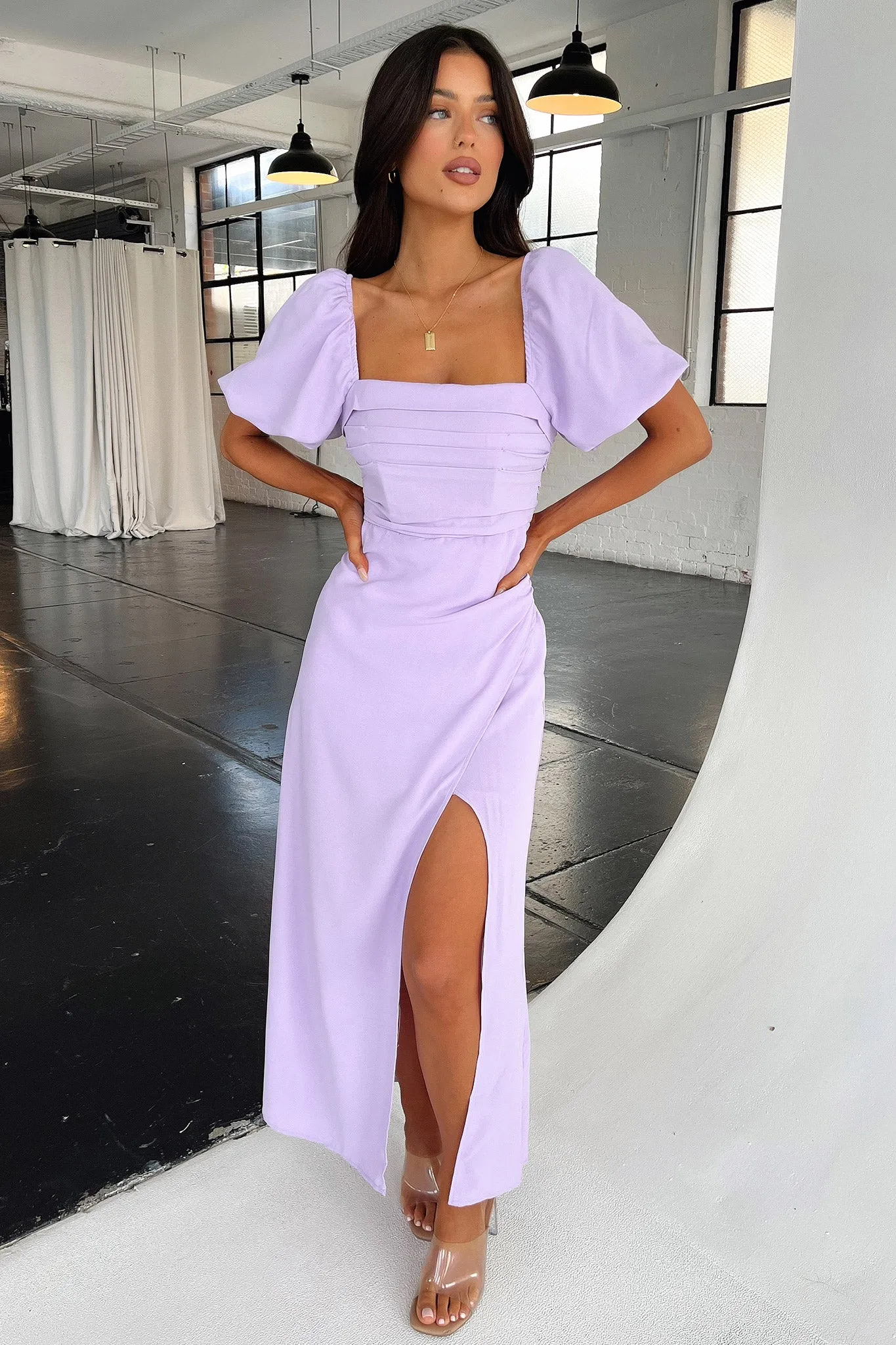 Chinese Collar Delia Maxi Dress - Lilac